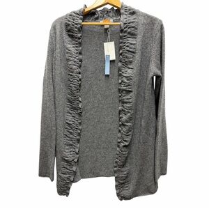 NWT Just Cashmere by Forte Cashmere Gray Ruffled Women's Sweater Cardigan large